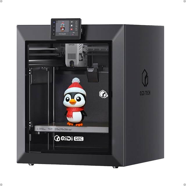 Geschlossener 3D-Drucker QIDI Q2C mit Glastür und oben montiertem Bildschirm