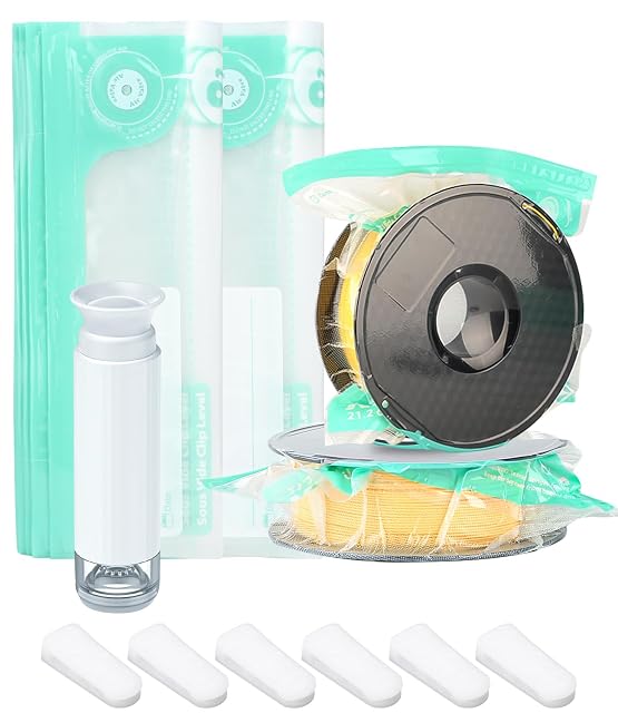 Beutel mit grünem Rand und Aufschrift Air Valve, eine weiße Handpumpe, sechs weiße Clips und zwei in Beuteln versiegelte Spulen