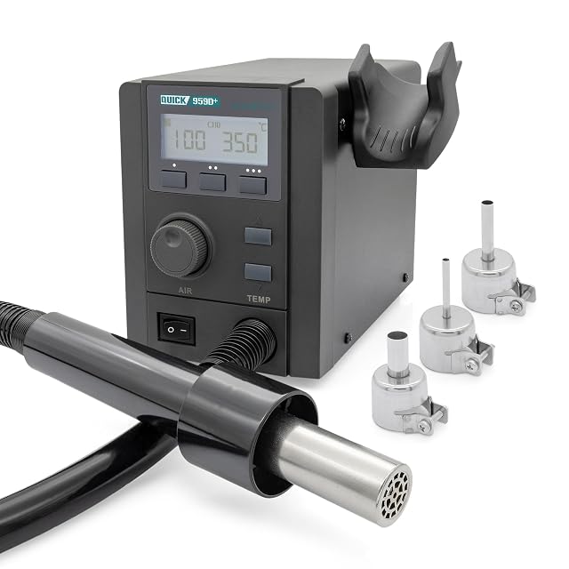 Heißluft-Reworkstation QUICK QU959D+ mit LCD, Handstück und drei Düsen