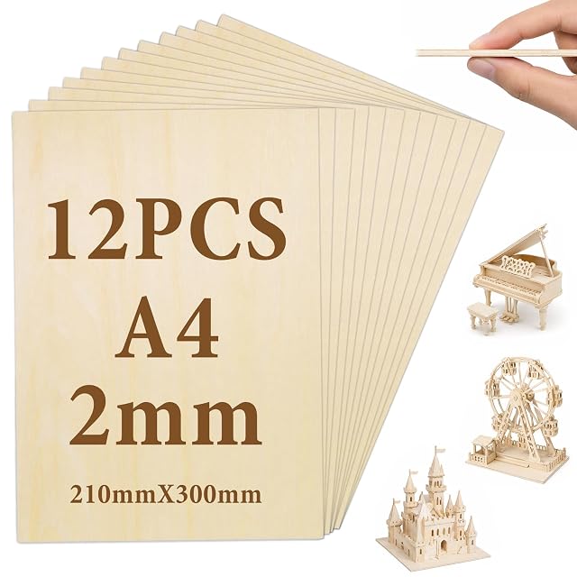 Aufgefächerte Sperrholzplatten mit Aufdruck 12PCS A4 2mm 210mm × 300mm, mit kleinen Holzmodellbausätzen