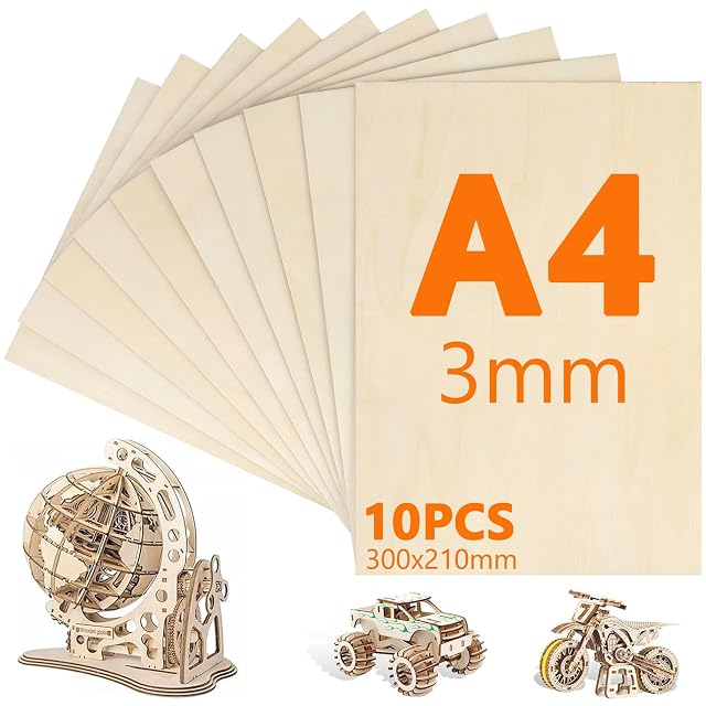Aufgefächerte Sperrholzplatten mit Aufdruck A4 3mm 10PCS 300 × 210mm, mit Globus, Lastwagen und Motorrad aus Holz