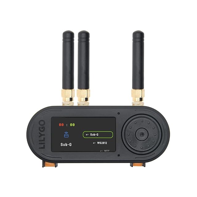 Handgerät LILYGO T-Embed CC1101 Plus mit drei externen Antennen und Bildschirm