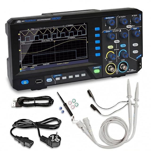 Digitales Tischoszilloskop PeakTech P 1402 mit 7-Zoll-Bildschirm