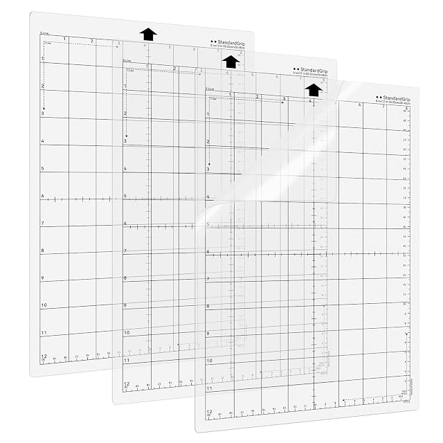 Drei transparente StandardGrip-Matten mit Zollraster, beschriftet 8 in × 12 in (20.32 × 30.48 cm)