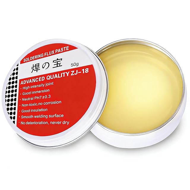 Offene 50-g-Dose mit heller Paste, Etikett Soldering Flux Paste, Advanced Quality ZJ-18
