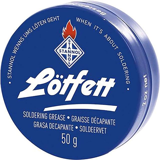 Blaue Stannol-Lötfett-Dose mit Aufschrift Lötfett, 50 g, 2 oz netto