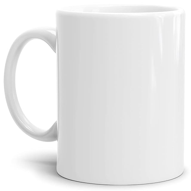 Schlichte weiße Keramiktasse mit rundem Henkel
