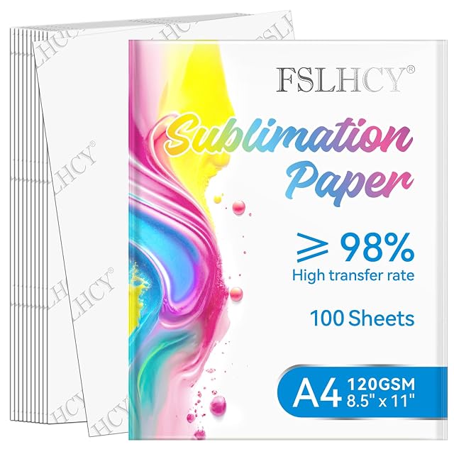 FSLHCY-Sublimationspapierpackung mit Aufschrift Übertragungsrate ≥98 %, 100 Blatt, A4 120GSM und 8.5 × 11 in, Blätter mit Logo-Rückseite