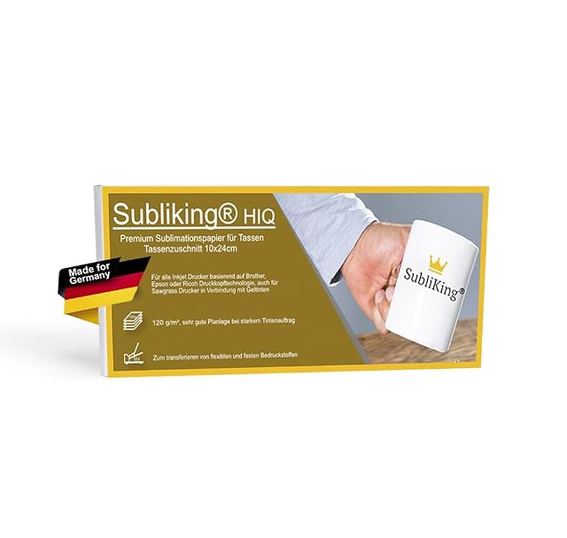 Subliking-HiQ-Karton mit Sublimationspapier für Tassen, 10 × 24 cm, mit einer Tasse mit SubliKing-Aufdruck
