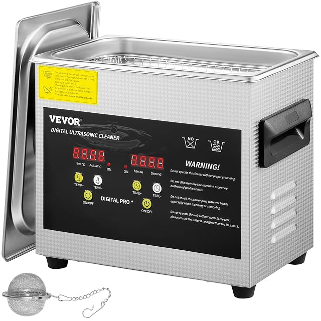 VEVOR 3-Liter-Ultraschallreinigungsgerät aus Edelstahl mit digitalem Bedienfeld